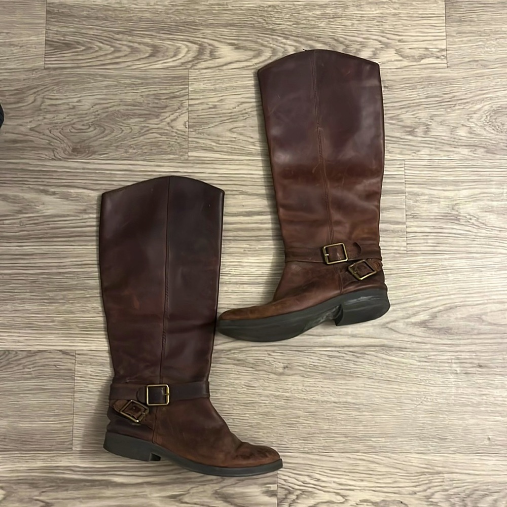 Brown leather rider boots